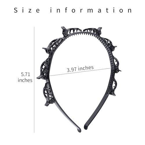 2 Pack Clip Headband for Twisty Bangs, 90s Hair Accessories for Women with 8 Mini Clips, Braided Hair Clip Headbands for Y2K Fashion Styling, Black and Brown