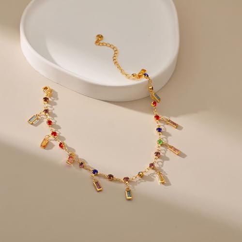Yumikoo 18k Gold Plated Anklet Ankle Bracelets for Women - style: Colorful Round Square Diamonds
