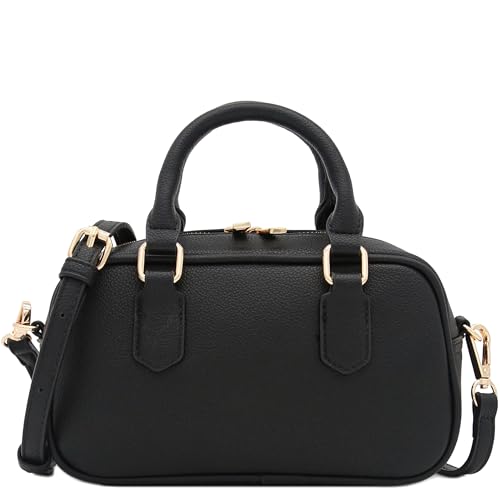 FashionPuzzle Mini PU Leather Satchel Purse Top Handle Crossbody Bag - color: Black