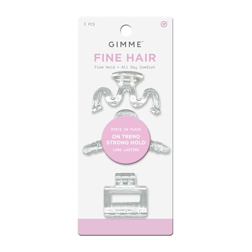 Gimme Beauty Fine Hair Claw Clips - Durable, No-Slip Design for Thin Hair - Mini Claw Clips Made from Strong & Break-Resistant Recycled Plastic - 3 Pack, Clear - color: Clear