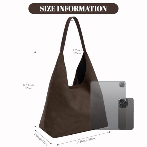 Suede Hobo Bags for Women Trendy Suede Shoulder Bag Slouchy Tote Handbag Suede Purse for Work Everyday | Suede Hobo Bags - color: Coffee