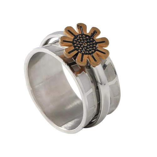 Stainless Steel Rings for Men Women, Vintage Chunky Silver Spinner Ring Band for Meditation, Relaxation& Stress Relief, Retro Wide Wrap Thumb Finger Midi Rings, Statement Cool Punk Band Ring Jewelry - color: R08Color1