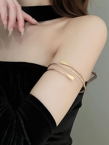 Minimalist Arm Cuff Bracelet Layered Armband Elegant Cuff Bangle Round Bracelet Stackable Geometric Jewelry for Women Men - color: 3layered gold