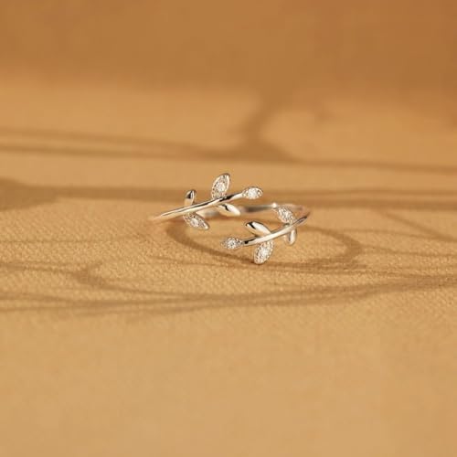 Adjustable Women's Cubic Zirconia Leaf Shaped Ring, 18K Gold-Plated Exquisite Stackable Women's Ring, A Great Gift for Her - color: I