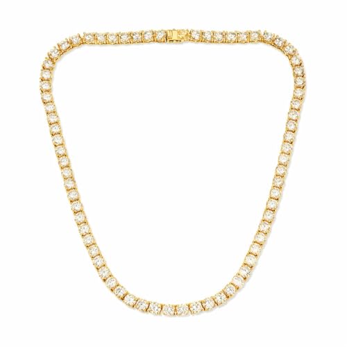 Savlano 18K Gold Plated Cubic Zirconia Round 4.5MM Classic Tennis 18 Inches Chain Necklace For Women & Men Comes With a Gift Box - color: Yellow Gold