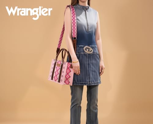 Wrangler Aztec Tote Bag for Women Boho Shoulder Purses and Handbags - color: Angel Diamond Light Pink (Guitar Strap)