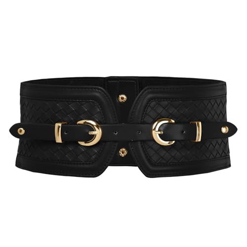 Scarlet Darkness Wide Elastic Belts for Women Stretchy Corset Belt with Double Gold Buckle Waist Belt for Dresses - color: Black, size: Large