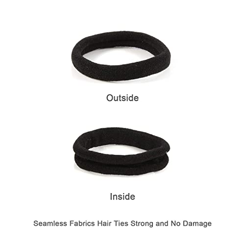 HOYOLS Seamless Hair Ties, Soft Cloth Fabric Black Bands, Large Ponytail Holder for Scrunchies Headbands Accessories for Women Girl 100 Pcs 1.6 Inch - color: Black