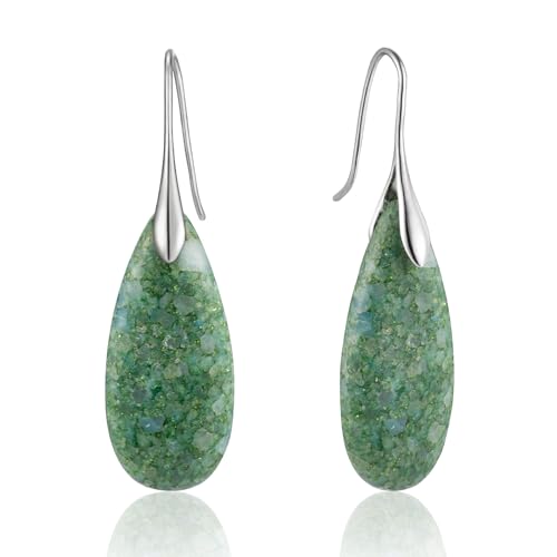 SELOVO Stone Fishhook Dangle Drop Earrings Statement Earrings for Women Stone - color: Light Green-Silver Color Hook