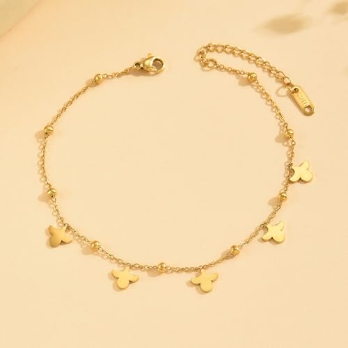 Gold Ankle Bracelets for Women 18K Gold Plated Waterproof Starfish Sea Shell Pearls CZ Diamond Dangle Anklets Trendy Summer Beach Foot Chain Jewelry Gift - style: 5 Pineapples Beads-GD