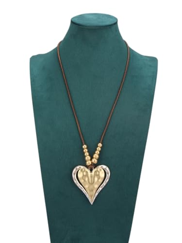 GelConnie Leather Necklaces Turquoise Long Boho Necklaces for Women Brown Chunky Circle Pendant Chocker Necklace Gold Sweater Necklace - style: Large Heart Pendant Necklace