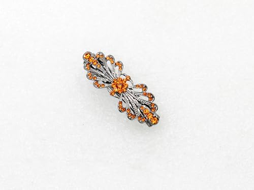 Faship Orange Black Gun Plated Small Mini Floral Hair Barrette Clip - color: Orange / Black gun plated