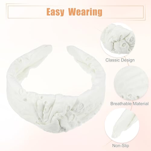 VOCOSTE Floral Pattern Knotted Headband, Classic Casual Style Headband for Women Girl, White, 4.92"x1.97" - color: White