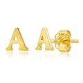 14k Gold Small Script Initial Letter Stud Earrings for Women | Anti Tarnishing 5mm 14k Gold Studs | A-Z Alphabet Earrings with Gift Box by MAX + STONE - style: A | Yellow Gold