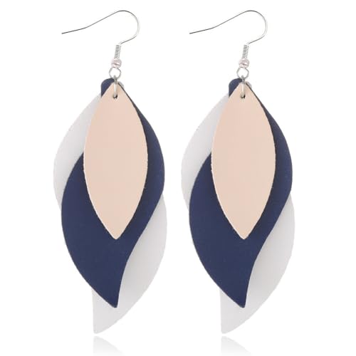 ANXIN boho unique Leather Earrings 2 Layered Lightweight Faux Leather Leaf Earrings Layered Design Drop Earrings Gift for Women - color: Style C