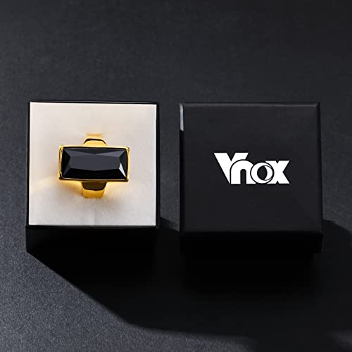 VNOX Vintage Fashion Stainless Steel Gold Plated Rectangular Black Glass Crystal Cocktail Statement Onyx Ring for Women - color: Black