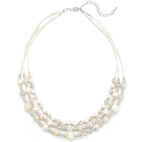 Noessla Beaded Statement Necklaces for Women Layered Chunky Bead Necklace Fashion Costume Jewelry Gifts for Mom - color: Beige