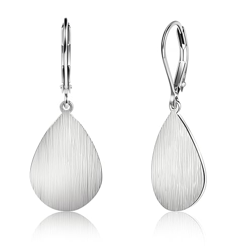 14K Gold Dangle Earrings for Women，Lightweight Circle Disc Coin Geometric Flat Brushed Drop Earrings, Hypoallergenic Leverback Earrings Jewelry - color: Silver