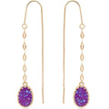 Simulated Druzy Threader Earrings for Women - Gold, Silver, or Rose Gold Tone Long Chain Earrings with Boho Created Geode Stone - color: Gold - Purple Stone