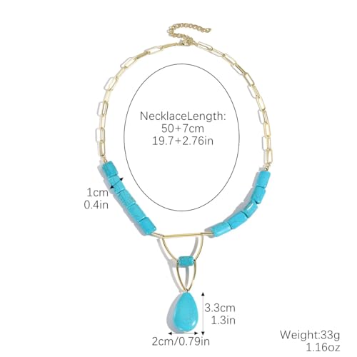 INENIMARTJ Gold Turquoise Necklace for Women Boho Turquoise Pendant Necklace Gold Chain Turquoises Necklaces Trendy Western Turquoises Jewelry for Womens - style: Turquoises A