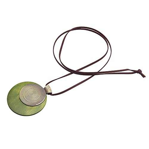 Bohemian Women's Leather Long Pendant Necklace Sweater necklace Adjustable Retro Woven Handmade Jewelry - color: Green Wood