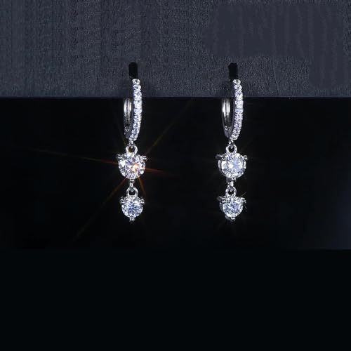 14K Gold over S925 Sterling Silver Long Tassel 0.8ct Diamond Hinged Hoop Earrings, VVS1 D-Color Drop Earrings Luxurious Gift for Anniversary - color: White Gold