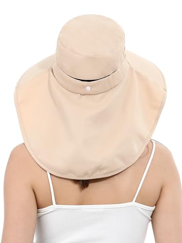 LA CARRIE Women Sun Hats Breathable Wide Brim UV Protection UPF 50+ with Neck Flap Hat for Summer Beach - color: Creamy White