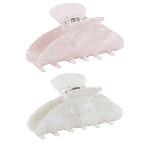 2PCS Pink and White Hair Clips for Women Girls – Kawaii Cut Medium Claw Clips, Trendy Handmade Look Acetate Hair Accessories for Thin Hair - color: Pink and White