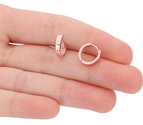 14kt Gold Huggie Hoop Earrings Minimalist Small Simple Thin huggies For Women and Men Polished Flat Hinged Hoop - color: Rose Gold