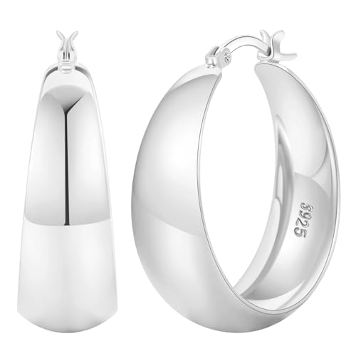 Senteria 12mm Wide Thick Hoop Earrings 925 Sterling Silver Hoop Earrings for Women Hypoallergenic 14K Real Gold Plated Hoops Large Earring Lightweight Chunky Hoops Earring for Women 25/30/40/50MM - color: silver 8-30mm