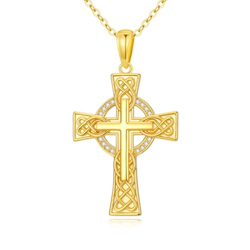 14K Gold Cross Necklace Gold Cross Pendant Necklace Christian Faith Jewelry Gifts for Women - style: E-Celtic Cross
