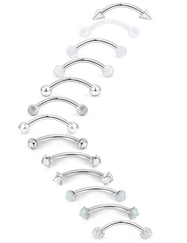 16g 8/10mm Silver/Black/Rose-Gold/Rainbow Eyebrow Piercing Jewelry Rings Curved Barbell Vertical Labret Lip Surgical Steel Small Belly Button Snake Eyes Tongue Rook Earrings for Women Men - color: Surgical Steel, size: 16g*10mm*3mm