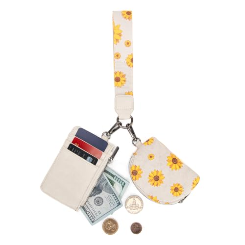Wrangler KeyChain Wristlet Wallets for Women Sunflower Floral Dual Pouch Wristlet Western Credit Card Holder Wallet with Zipper Pocket - color: Sunflower Tan