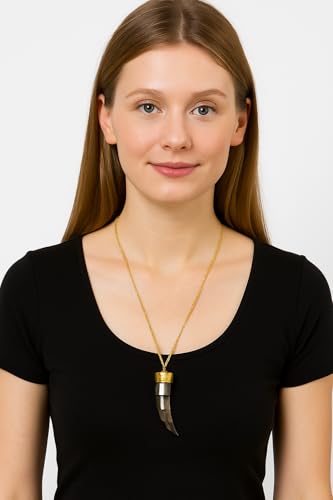 Handmade Lucky Italian Pendant Necklace for Women, Elegant Boho Mother of Pearl Charm with Gold Chain Statement Jewelry, Tribal Inspired Lightweight Bohemian Fashion Accessory