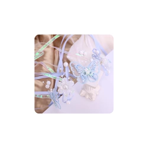 Artificial Flower Crown Headband for Women Girls – Boho Floral Wreath Halo for Weddings, Photoshoots, Festivals, Birthdays, and Costume Parties (Blue Butterfly White Flower, Adjustable) - color: Blue Butterfly White Flower