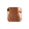 MIDEEO Gold/Silver Ankle Bracelets for Women,14K Gold Anklets for Women Waterproof Cuban Link Heart Beads Herringbone Rhinestone Anklets Set Layered Anklet Bracelets for Women Gold Jewelry Gift - style: 2 Layers Anklet A-Sliver