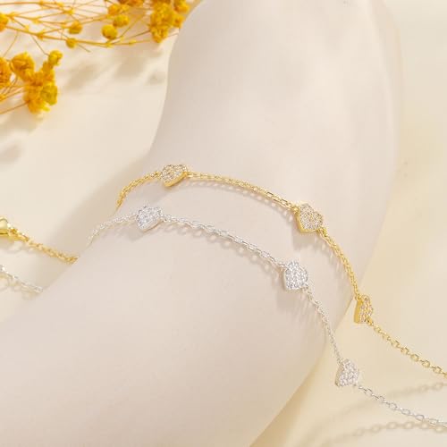KOHOTA Silver Gold Bracelets for Women Trendy 14K Gold Plated Bracelet for Women Non Tarnish Dainty Stackable Clover Flower Heart Butterfly Diamond CZ Charm Station Bracelets Stack Jewelry Gifts - color: E: Heart-Silver
