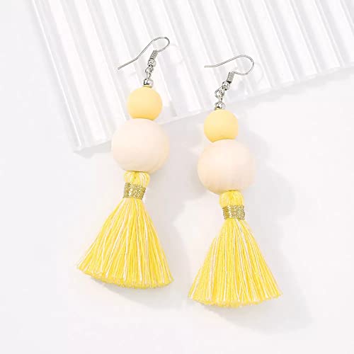 Boho Earrings for Women Dangling Lightweight Cute Earrings Handmade Tassel Dangle Earrings for Girls - color: Yellow