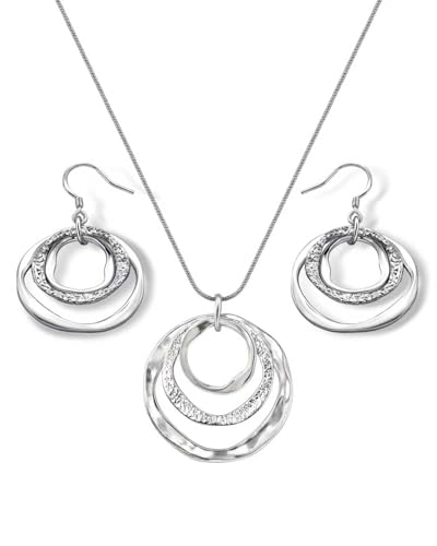 Hypoallergenic Silver Circle & Dangle Earrings and Necklace Set for Women Geometric Boho Style Hoop Jewelry for Women-Lightweight & Dangling-Gift for Bohemian Fashionistas - color: Silver