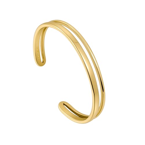 BE & CHEERY Gold Bangle Bracelet for Women, 14k Gold Plated Open Bangle, Stackable Stainless Steel Cuff Bracelets, Chunky Fashion Jewelry for Women, Trendy Elegant Design Bangle as Gifts - style: Long cut out