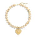 Elegance 11 designs Chunky Heart Necklace for Women, Colorful Acrylic Beaded Statement Puff Heart Necklace, Cute Boho Y2K Choker Necklace for Gift Jewelry - color: Beige