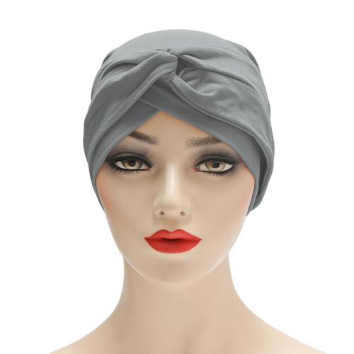 ZLYC Chemo Headwear for Women Pre Tied Turban Headwear Lightweight Beanie Hat - color: Knot Light Gray