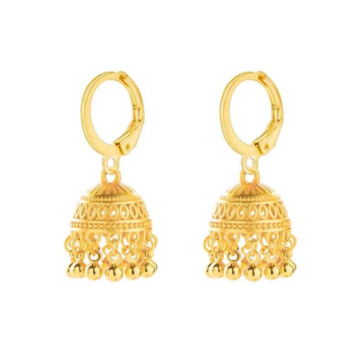 Gold-Tone Indian Jhumki Bell Hoop Vintage Statement Earrings for Women Retro Ethnic Bohemian Hollow Jhumka Round Bells Tassel Dangle Drop Earring Bollywood Traditional Boho Gypsy Huggie Hoops Jewelry