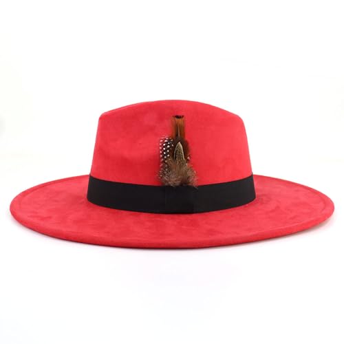 LIDHAY Big Wide Brim Fedora Hats for Women Men Western Suede Hat Panama Hat Outdoor Hats - color: Red