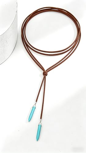 ONLYJUMP Boho Turquoise Leather Choker Necklace for Women Bohemian Handmade Leaf Layered Black Brown Suede Western Cowlady Necklace Western Country Party Jewelry Gifts - style: Brown