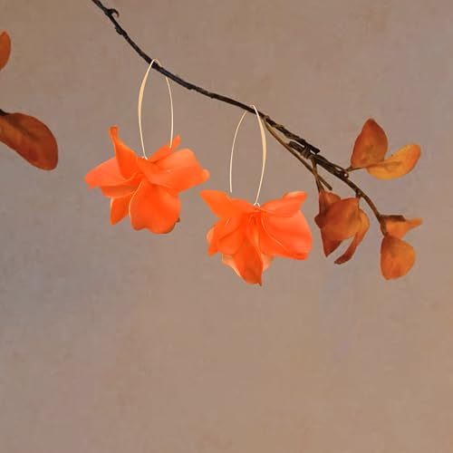 Exaggerated Bohemian Resin Rose Flower Petal Dangle Drop Earrings Long Acrylic Tiered Floral Tassel Earring for Women - color: Orange