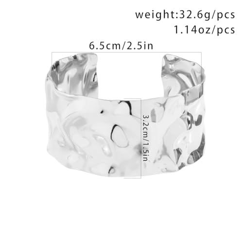 COLORFUL BLING Minimalist Hammered Irregular Cuff Bracelets for Women Open Wide Chunky Cuff Statement Wrap Bangle Bracelet - color: chunky silver