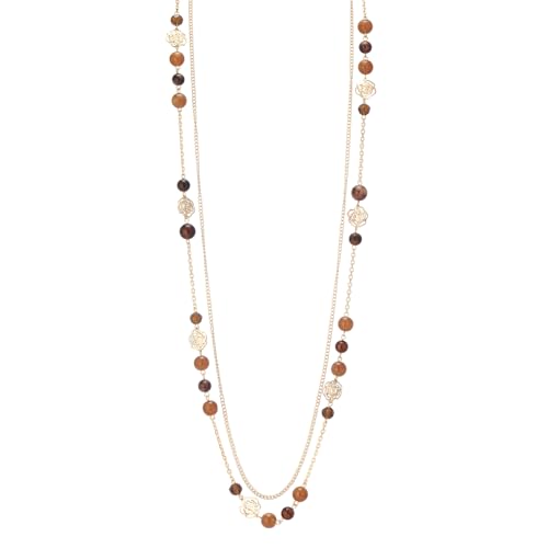 FULU AUTUMN Boho Gold Long Necklaces for Women Natural Stone Beaded Layered Long Necklace Mothers Day Gifts Dainty Flower Costume Jewelry for Women - color: Dark Coffee