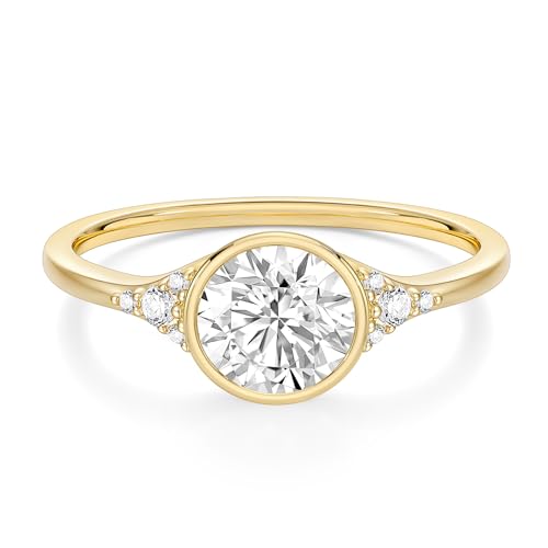 EAMTI 2CT Engagement Rings for Women Round Cut CZ Solitaire Promise Wedding Bands Travel Bezel Ring 14K Gold Plated Size 4-10 - color: Brass-Gold