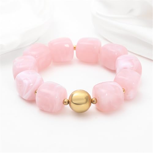 Soyzvteo Chunky Beaded Bracelets Boho Acrylic Geometric Beaded Bangle Bracelet Chunky Statement Jewelry for Women - color: Pink